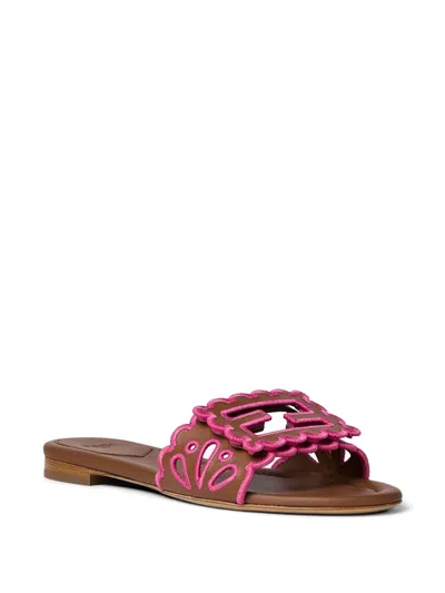 Fendi Baguette Embroidered Nappa Leather Slides In Multi