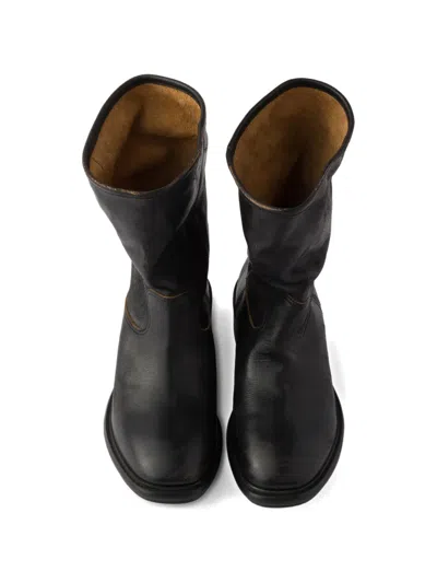 Prada Vintage-effect Leather Boots In Black