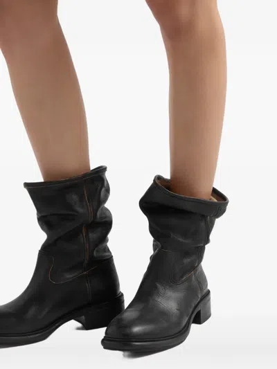 Prada Vintage-effect Leather Boots In Black