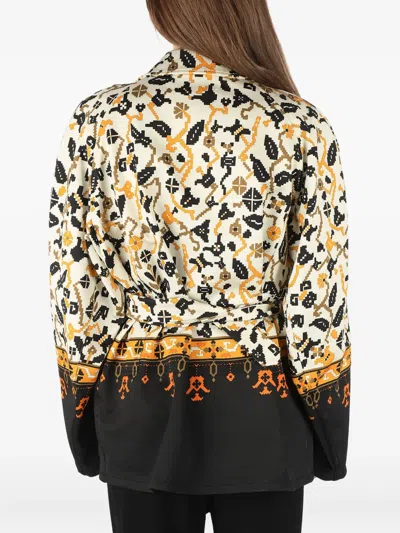 Maison Margiela Mm0 Hidden Closure Geometric Patterned Jacket With Belt In Multi