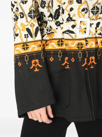 Maison Margiela Mm0 Hidden Closure Geometric Patterned Jacket With Belt In Multi