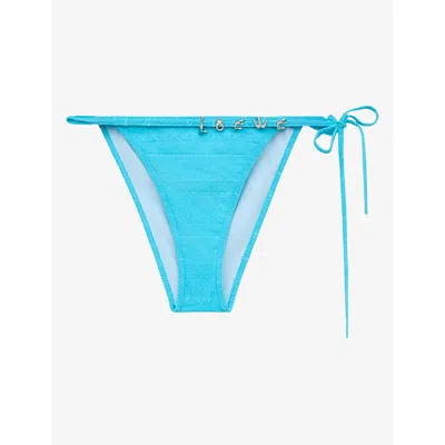 Loewe Womens Turquoise  X Paula's Ibiza Embellished Floral Tanga Bikini Bottoms In Blue