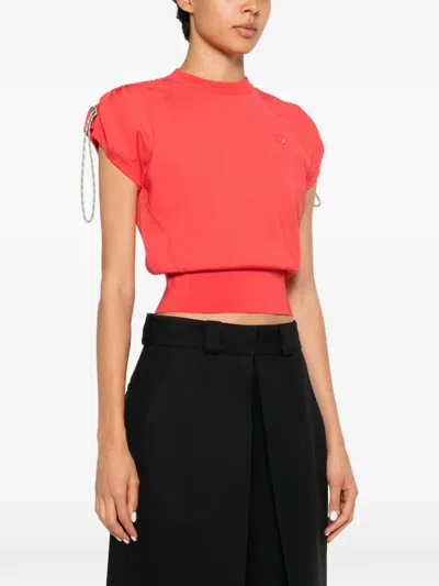 Coperni Logo-embroidered Drawstring T-shirt In Red