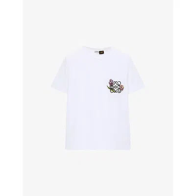 Loewe Womens White Floral Anagram-embroidered Regular-fit Stretch Cotton-blend T-shirt In White