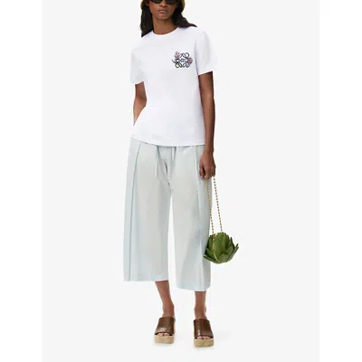 Loewe Womens White Floral Anagram-embroidered Regular-fit Stretch Cotton-blend T-shirt In White