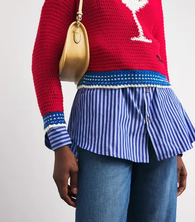 Mother Cotton The Mini Pullover Sweater In Red