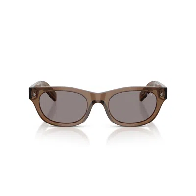 Prada 0pr C09s Translucent Brown Acetate Rectangular Sunglasses In Brown