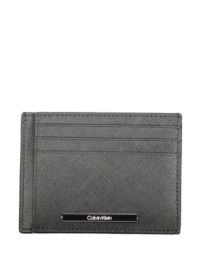 Calvin Klein Logo-plaque Leather Card Holder In Gray