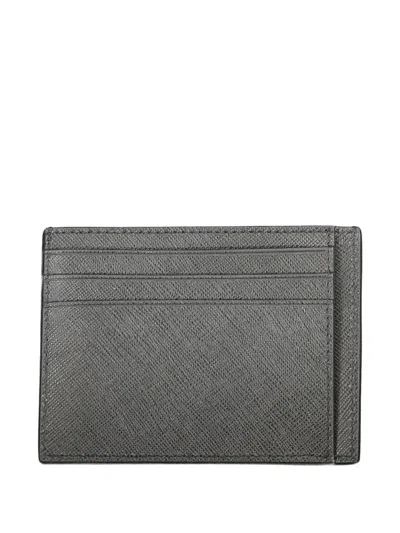 Calvin Klein Logo-plaque Leather Card Holder In Gray