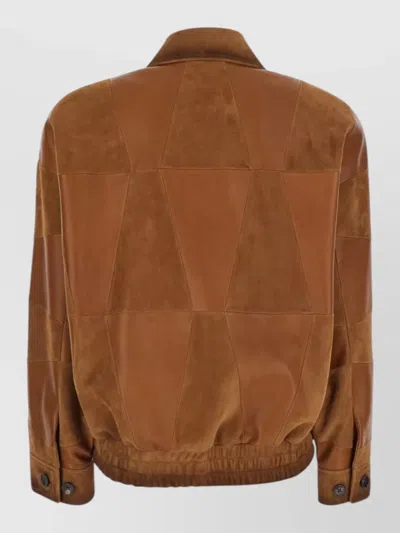 Versace Silk Nylon Patchwork Coat Elasticated Hem In Brown