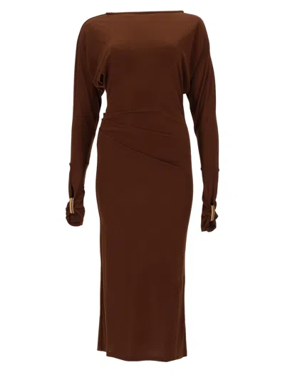 Max Mara Viscose Draped Gown With Statement Draping In Brown