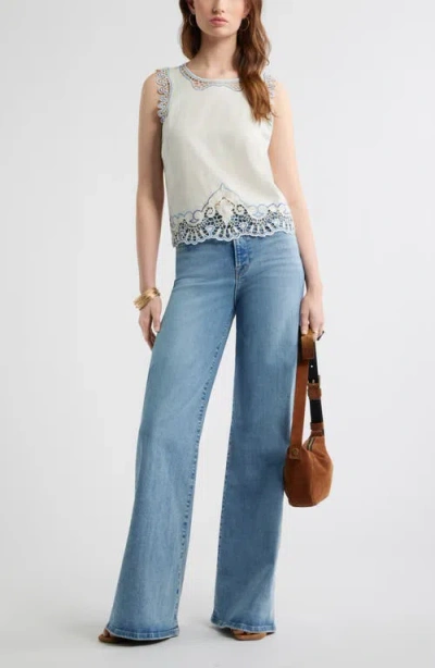 Treasure & Bond Cutwork Shell Sleeveless Top In White