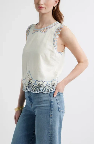 Treasure & Bond Cutwork Shell Sleeveless Top In White