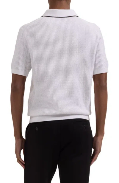 Bugatchi Waffle Stitch Polo Sweater In White