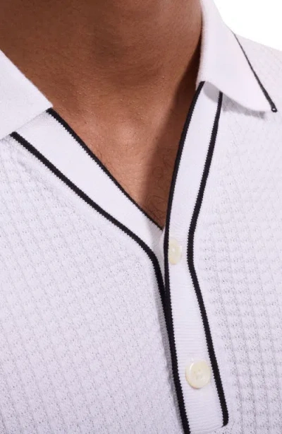 Bugatchi Waffle Stitch Polo Sweater In White