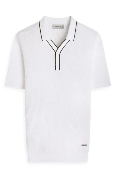 Bugatchi Waffle Stitch Polo Sweater In White