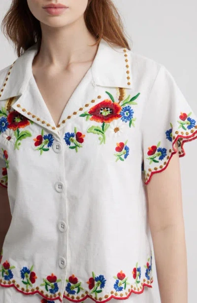 Love The Label Vera Button Down Blouse Top In May Morris Embroider In Multi