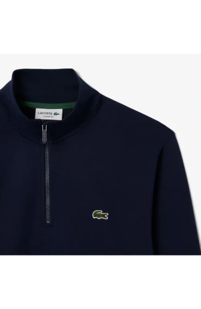 Lacoste Cotton Fleece Half Zip Pullover In Blue
