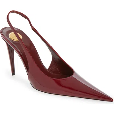 Saint Laurent Guermantes Slingback Pumps In Red Patent Leather In Burgundy