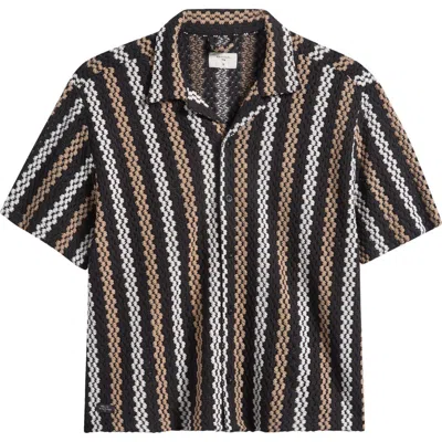Percival Wade Openwork Stripe Camp Shirt In Multi