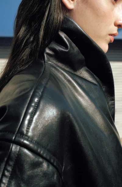 Mango Oversize Leather Jacket In Black