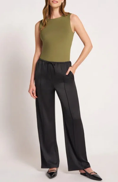 Matty M . Roselle Drawstring Satin Pants In Black