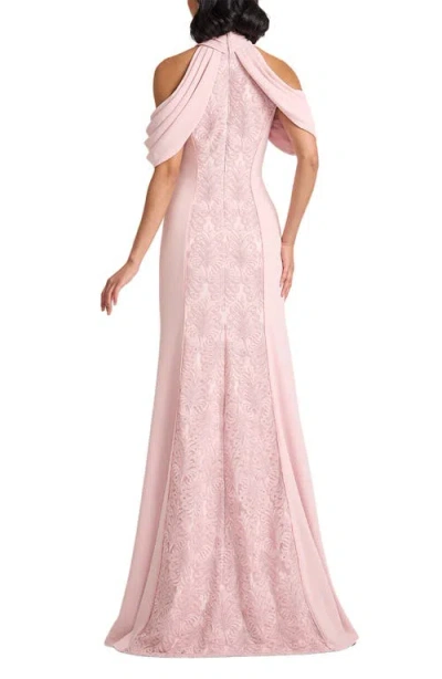 Tadashi Shoji Kato Embroidered Off-shoulder Halter Gown In Pink