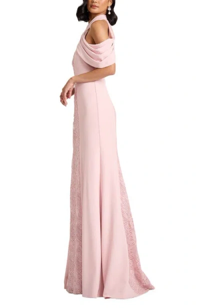 Tadashi Shoji Kato Embroidered Off-shoulder Halter Gown In Pink