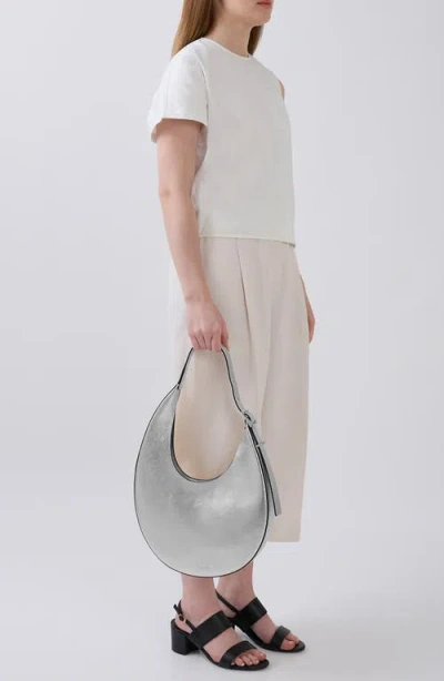 Behno Medium Ina Metallic Leather Crescent Shoulder Bag In Gray