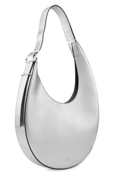 Behno Medium Ina Metallic Leather Crescent Shoulder Bag In Gray