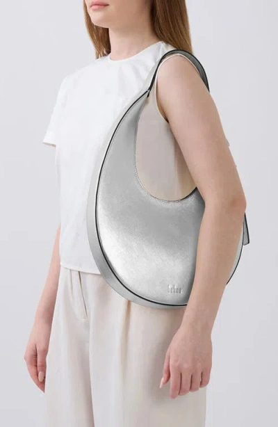 Behno Medium Ina Metallic Leather Crescent Shoulder Bag In Gray
