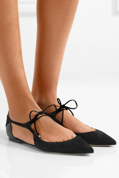 Shop Jimmy Choo Vanessa Cutout Suede And Leather Point-toe Flats