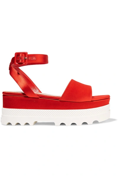 Miu Miu Bi-colour Satin Flatform Sandals In Red