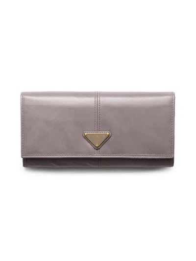 Prada Large Leather Wallet In Gray