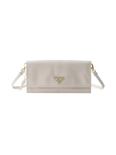 Prada Leather Wallet With Shoulder Strap In White