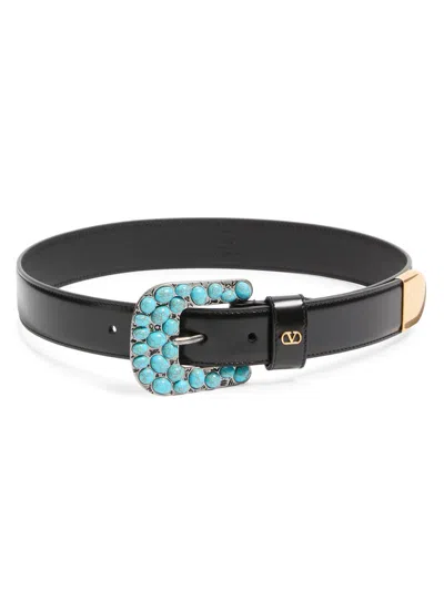 Valentino Garavani Vlogo Signature Brushed Calfskin Belt 30 Mm Woman Black 100 In Pink