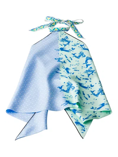 Prada Printed Silk Twill Top In Blue