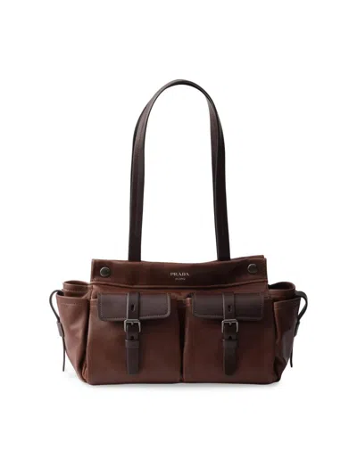 Prada Route Medium Leather Tote Bag In Brown