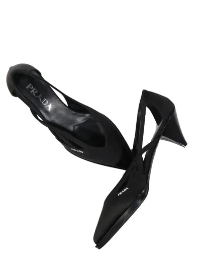 Prada Crossover-strap Pointed-toe Heeled Pumps In Black