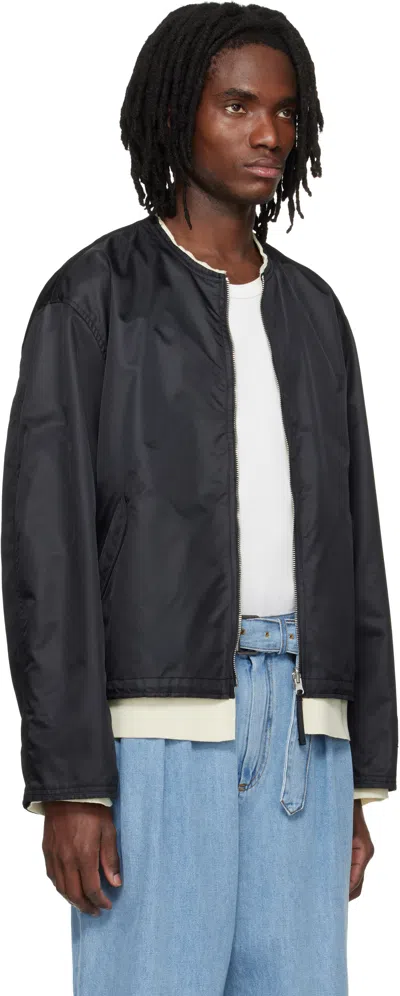 Solid Homme Black Layered Collarless Reversible Bomber Jacket In Black
