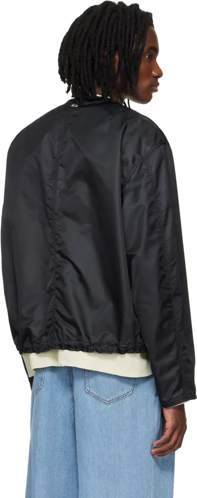 Solid Homme Black Layered Collarless Reversible Bomber Jacket In Black