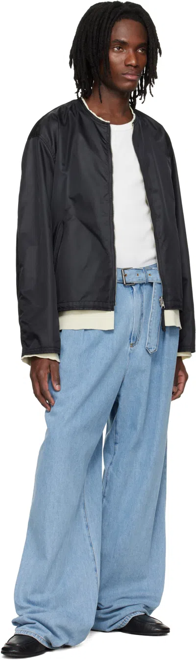 Solid Homme Black Layered Collarless Reversible Bomber Jacket In Black