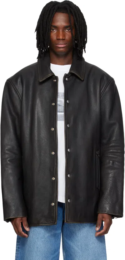 Alexander Wang Snap Front Leather Jacket In Black