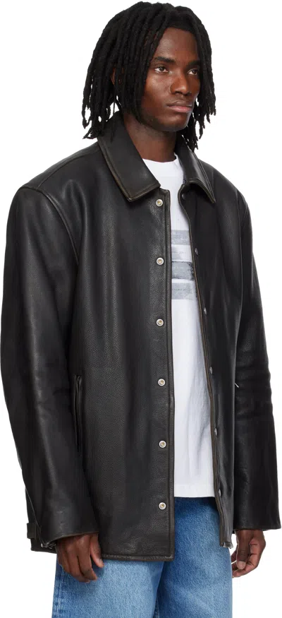 Alexander Wang Snap Front Leather Jacket In Black