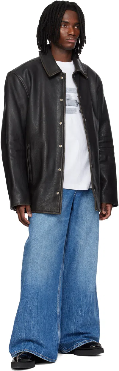 Alexander Wang Snap Front Leather Jacket In Black