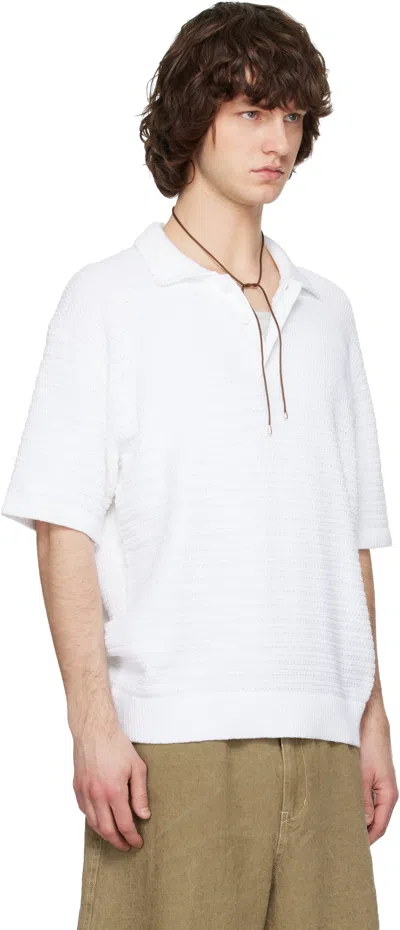 Solid Homme White Textured Polo In White