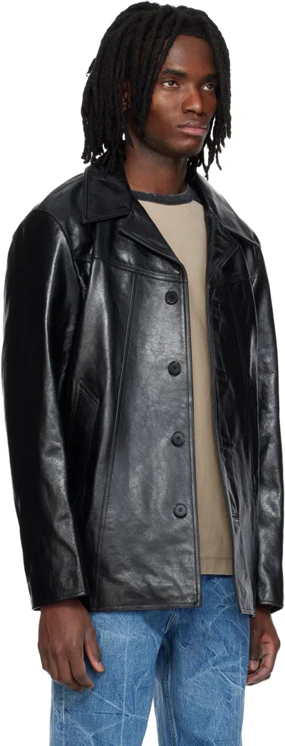 Mmic Black Boulevard Leather Coat In Black