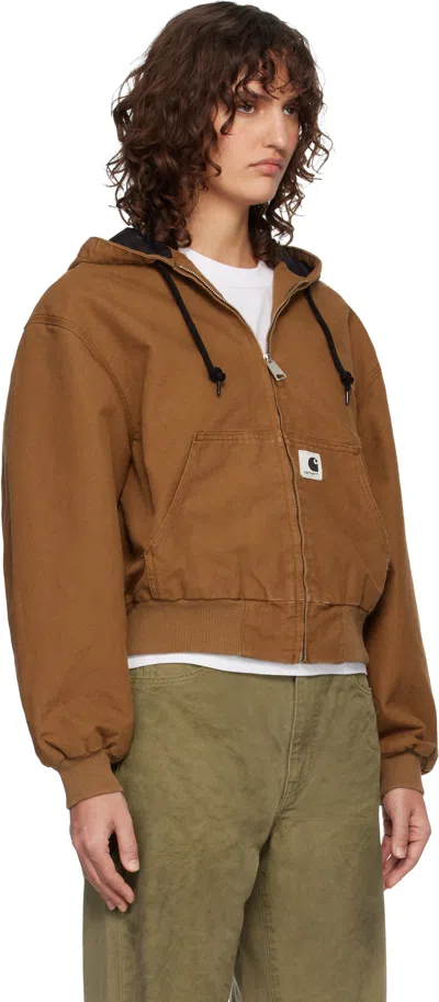 Carhartt Active Logo-patch Drawstring Jacket In Brown