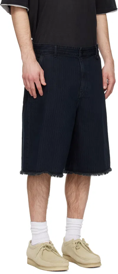 Solid Homme Black Stripe Denim Bermuda Shorts In Black