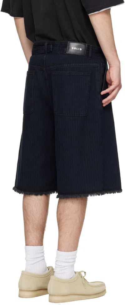 Solid Homme Black Stripe Denim Bermuda Shorts In Black